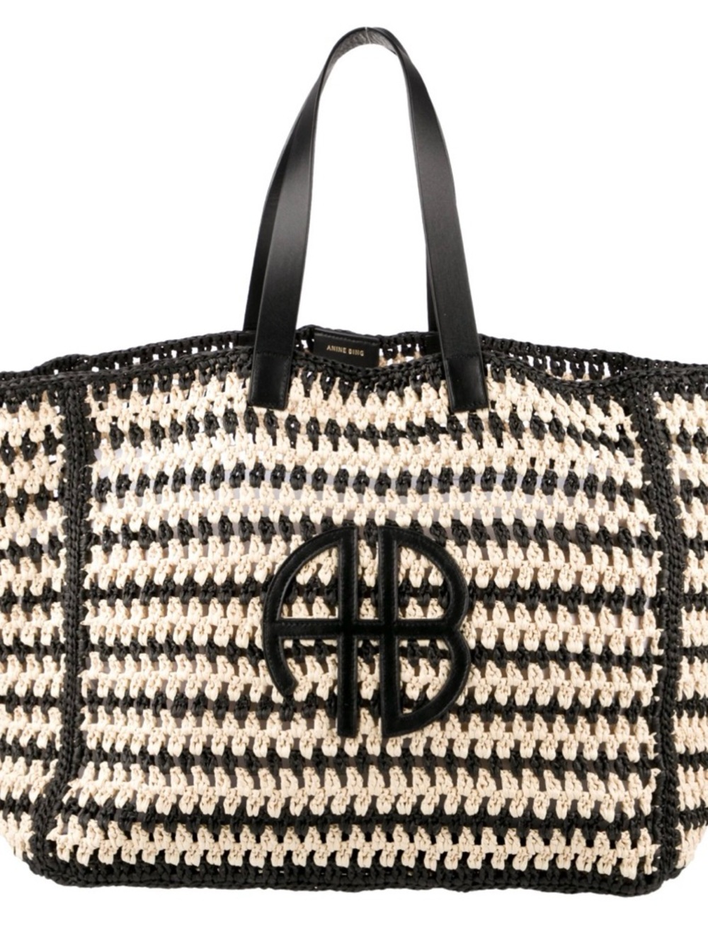 Anine Bing Black and Cream Woven Tote with Signature Monogram - Picture 2 of 5